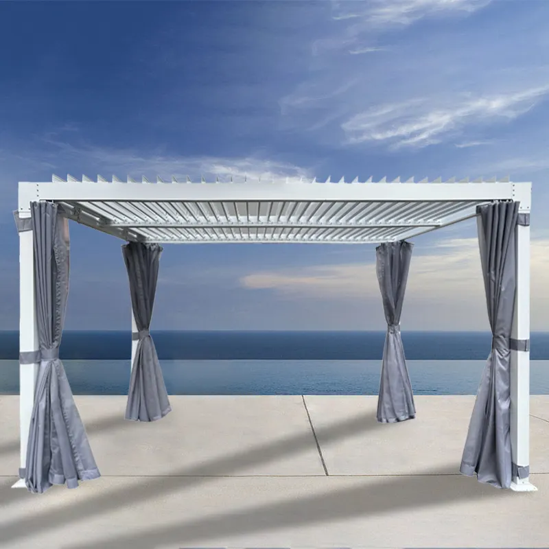 Commercial High End Mosquito Netting Metal Four-Corner Waterproof Aluminum Louver Roof Garden Pergola