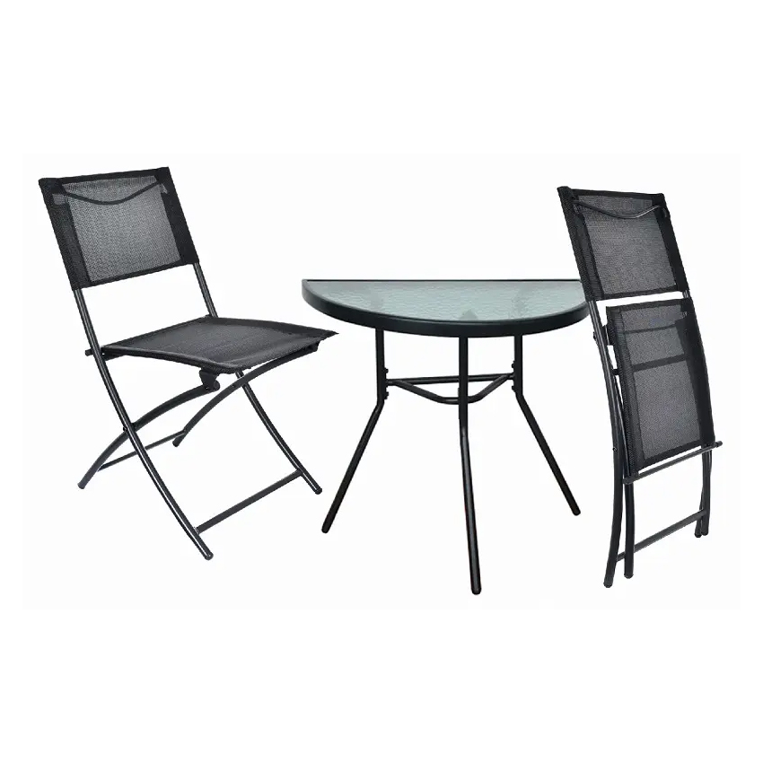 3 Piece Folding Chair with Semicircular Table Patio Set FNT-1913